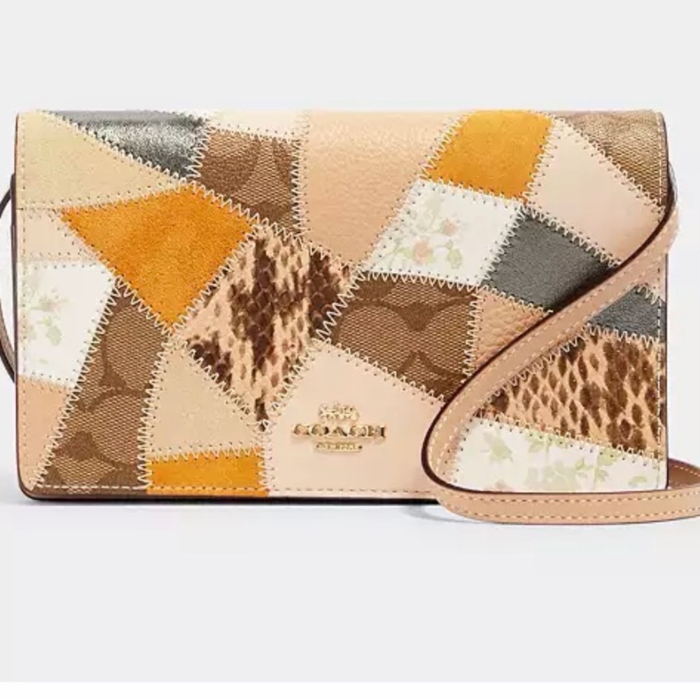 COACH Patchwork Foldover
Crossbody Clutch with Signature Canvas